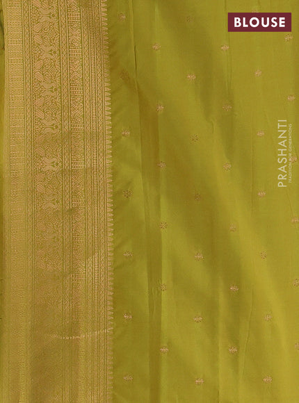 Semi kanchipuram soft silk saree dual shade of green and lime yellow with allover thread & zari weaves & buttas and zari woven border
