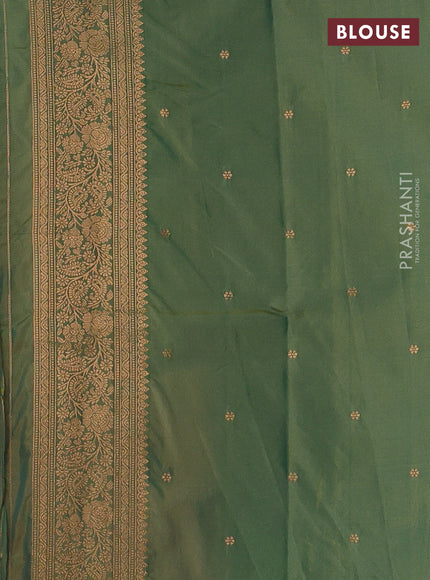 Semi kanchipuram soft silk saree rust shade and mustard green with allover thread & zari weaves and zari woven border