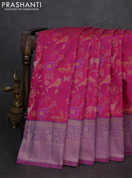 Semi kanchipuram soft silk saree pink and purple with allover thread & zari weaves and zari woven border