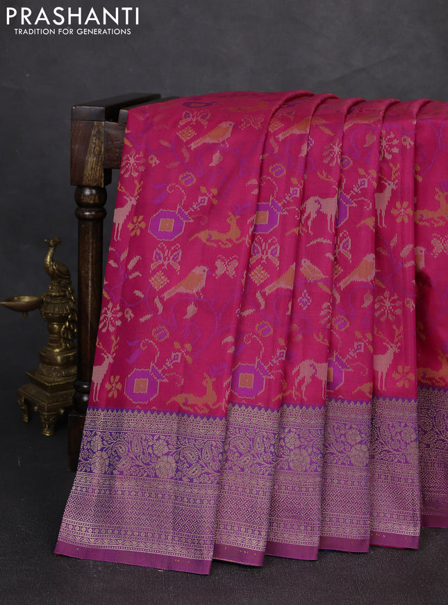 Semi kanchipuram soft silk saree pink and purple with allover thread & zari weaves and zari woven border
