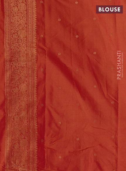 Semi kanchipuram soft silk saree dual shade of bluish yellow and rust shade with allover thread & zari weaves and zari woven border