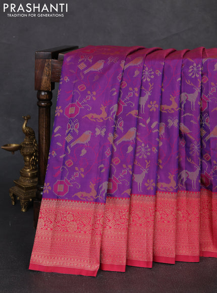 Semi kanchipuram soft silk saree dual shade of purple and pink with allover thread & zari weaves and zari woven border