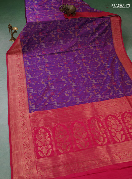 Semi kanchipuram soft silk saree dual shade of purple and pink with allover thread & zari weaves and zari woven border