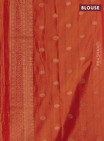 Semi kanchipuram soft silk saree dual shade of bluish green and rust shade with allover thread & zari woven buttas and rettapet zari woven border