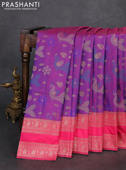 Semi kanchipuram soft silk saree dual shade of purple and pink with allover thread & zari woven buttas and rettapet zari woven border