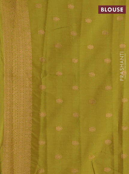 Semi kanchipuram soft silk saree dual shade of bluish green and mustard green with allover thread & zari woven buttas and rettapet zari woven border