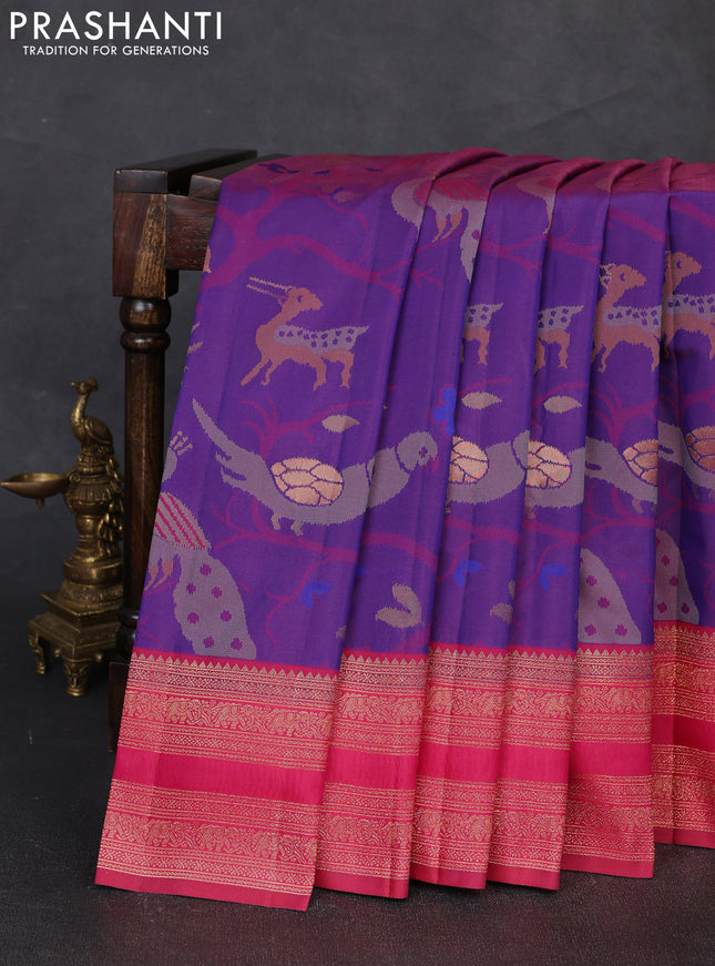 Semi kanchipuram soft silk saree dual shade of purple and pink with allover thread & zari weaves and rettapet zari woven border