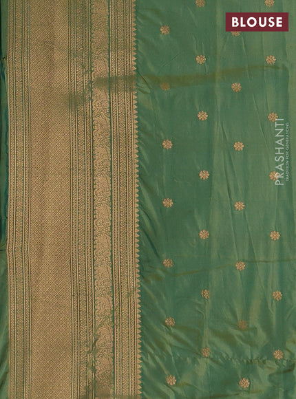 Semi kanchipuram soft silk saree rust shade and light green with allover thread & zari weaves and rettapet zari woven border