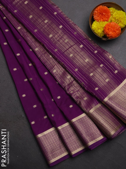 Semi mysore silk saree purple with allover zari woven buttas and zari woven border