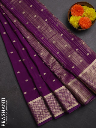 Semi mysore silk saree purple with allover zari woven buttas and zari woven border