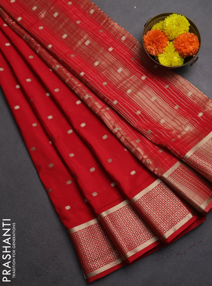 Semi mysore silk saree red with allover zari woven buttas and zari woven border
