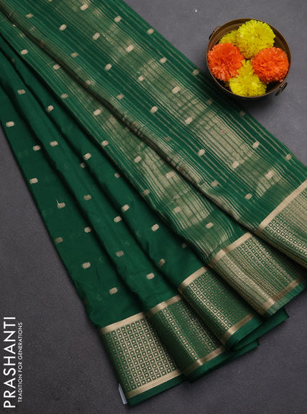 Semi mysore silk saree green with allover zari woven buttas and zari woven border