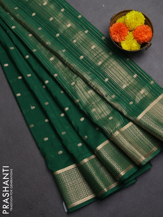 Semi mysore silk saree green with allover zari woven buttas and zari woven border