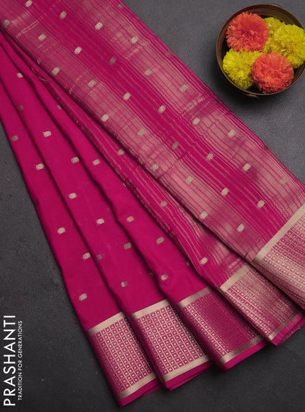 Semi mysore silk saree pink with allover zari woven buttas and zari woven border