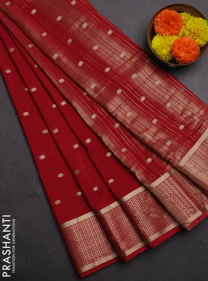 Semi mysore silk saree maroon with allover zari woven buttas and zari woven border