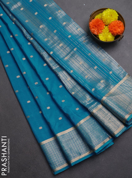 Semi mysore silk saree cs blue with allover zari woven buttas and zari woven border