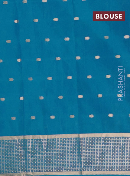 Semi mysore silk saree cs blue with allover zari woven buttas and zari woven border