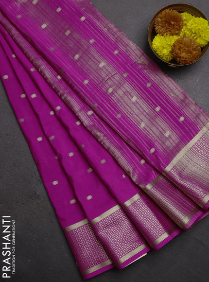 Semi mysore silk saree rani pink with allover zari woven buttas and zari woven border