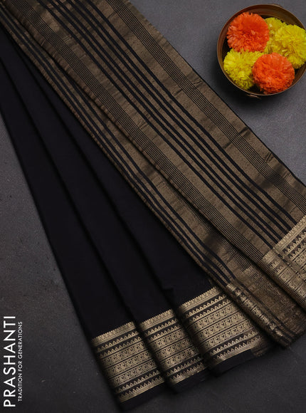 Semi mysore silk saree navy blue with allover zari woven buttas and zari woven border