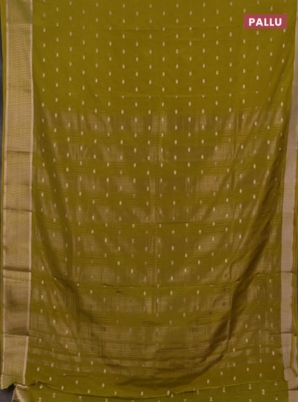 Semi mysore silk saree lime green with allover zari woven buttas and zari woven border