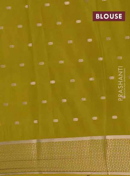 Semi mysore silk saree lime green with allover zari woven buttas and zari woven border