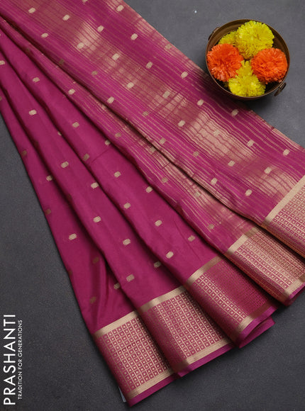 Semi mysore silk saree mauve pink with allover zari woven buttas and zari woven border