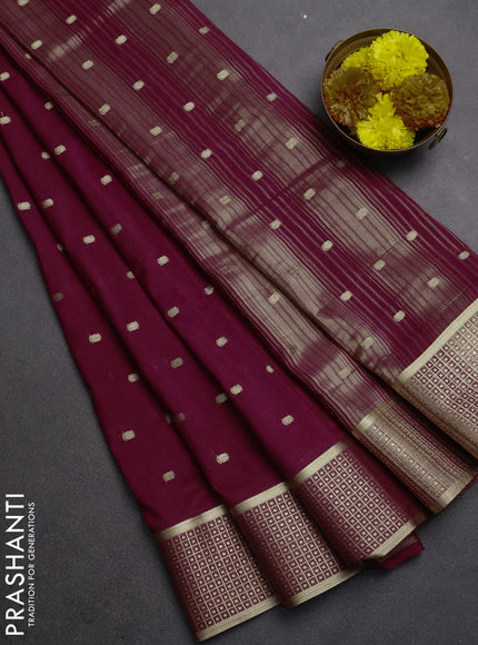 Semi mysore silk saree deep maroon with allover zari woven buttas and zari woven border