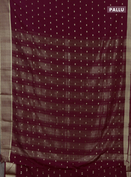 Semi mysore silk saree deep maroon with allover zari woven buttas and zari woven border