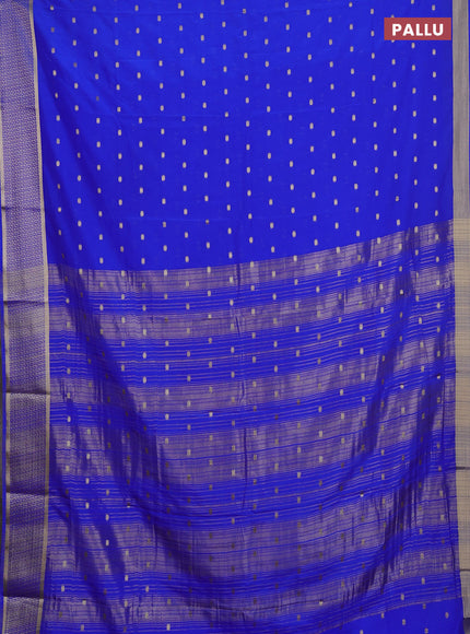 Semi mysore silk saree royal blue with allover zari woven buttas and zari woven border