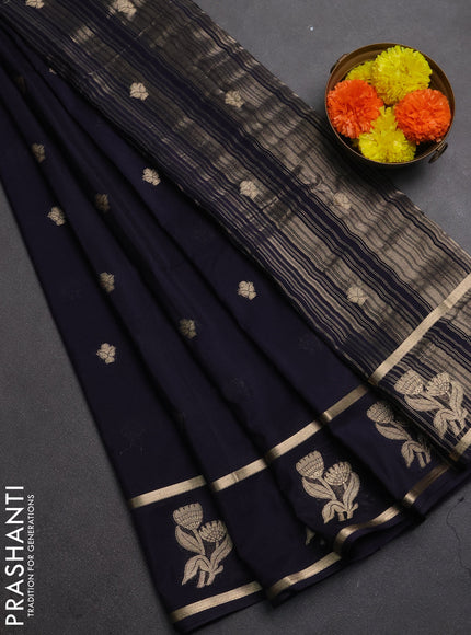 Semi mysore silk saree deep jamun with zari woven buttas and rettapet zari woven butta border