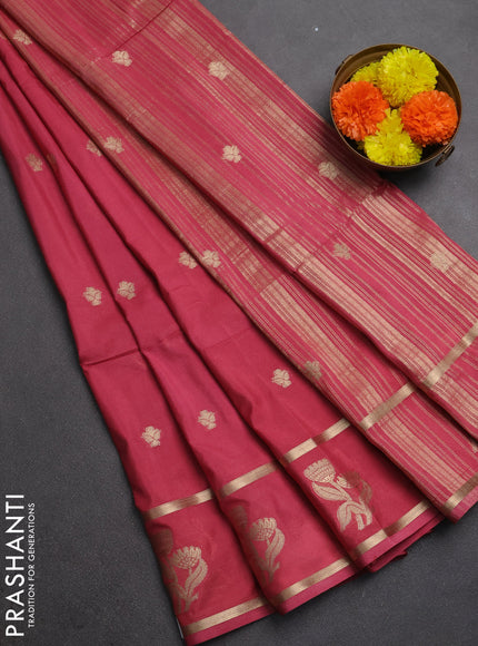 Semi mysore silk saree mauve pink with zari woven buttas and rettapet zari woven butta border