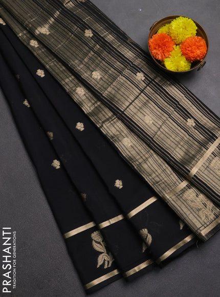 Semi mysore silk saree black with zari woven buttas and rettapet zari woven butta border