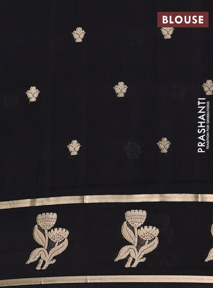 Semi mysore silk saree black with zari woven buttas and rettapet zari woven butta border