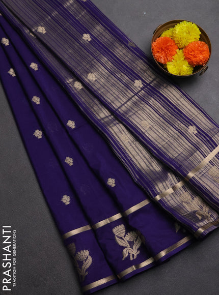 Semi mysore silk saree deep violet with zari woven buttas and rettapet zari woven butta border