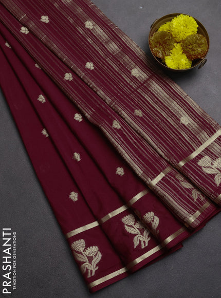 Semi mysore silk saree deep maroon with zari woven buttas and rettapet zari woven butta border