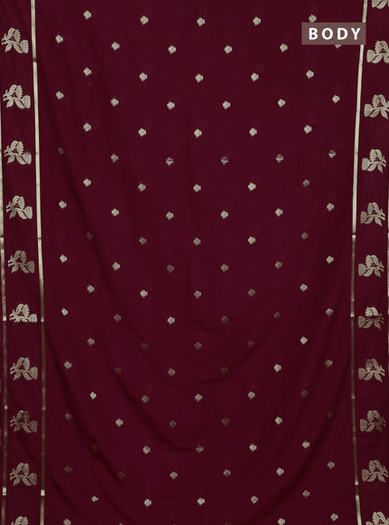 Semi mysore silk saree deep maroon with zari woven buttas and rettapet zari woven butta border