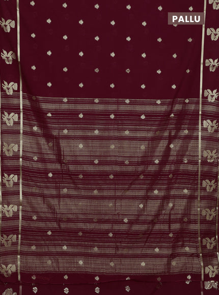 Semi mysore silk saree deep maroon with zari woven buttas and rettapet zari woven butta border