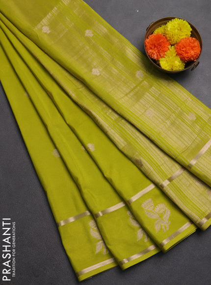 Semi mysore silk saree lime green with zari woven buttas and rettapet zari woven butta border