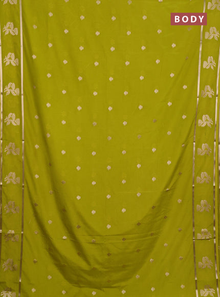 Semi mysore silk saree lime green with zari woven buttas and rettapet zari woven butta border