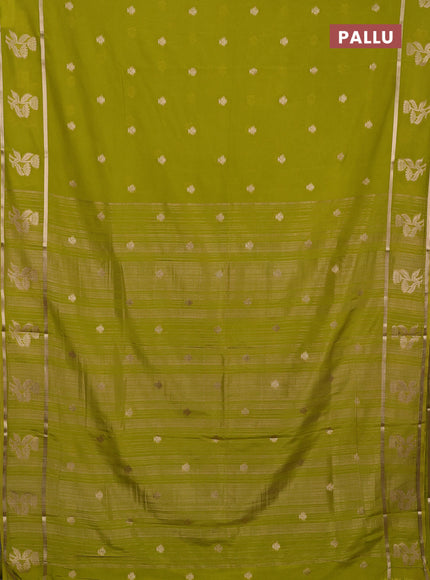 Semi mysore silk saree lime green with zari woven buttas and rettapet zari woven butta border