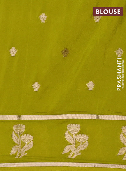 Semi mysore silk saree lime green with zari woven buttas and rettapet zari woven butta border