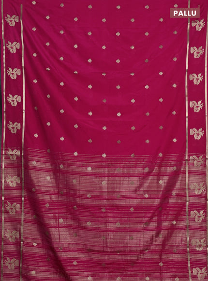 Semi mysore silk saree pink with zari woven buttas and rettapet zari woven butta border