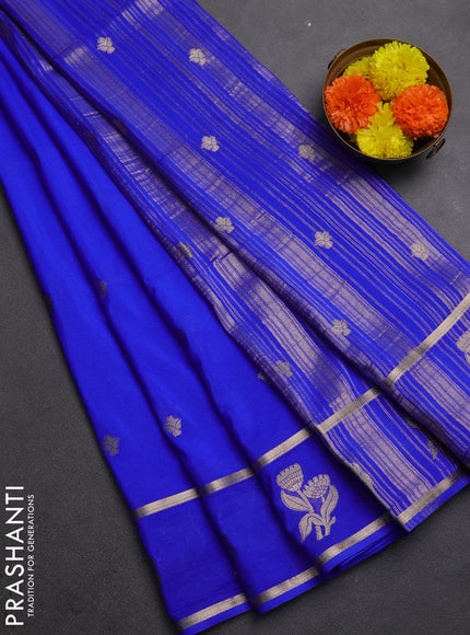 Semi mysore silk saree royal blue with zari woven buttas and rettapet zari woven butta border