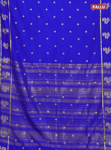 Semi mysore silk saree royal blue with zari woven buttas and rettapet zari woven butta border