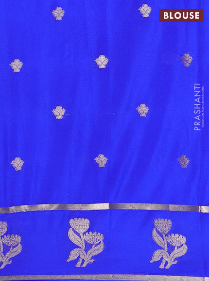 Semi mysore silk saree royal blue with zari woven buttas and rettapet zari woven butta border
