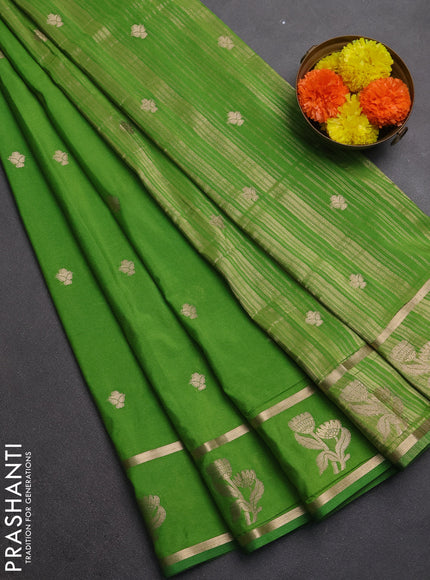 Semi mysore silk saree light green with zari woven buttas and rettapet zari woven butta border