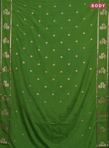 Semi mysore silk saree light green with zari woven buttas and rettapet zari woven butta border