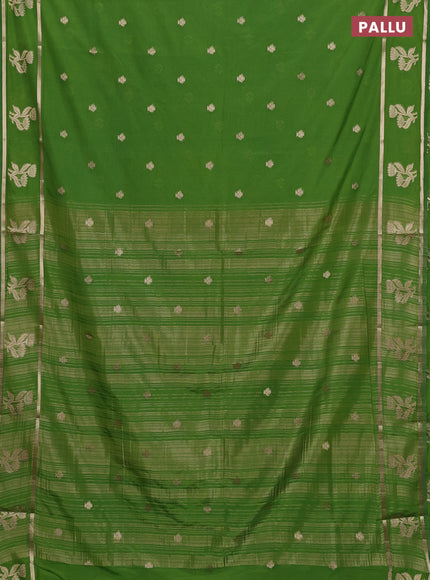 Semi mysore silk saree light green with zari woven buttas and rettapet zari woven butta border