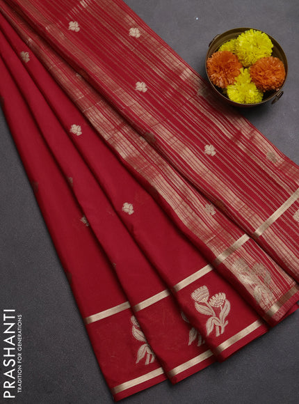 Semi mysore silk saree red with zari woven buttas and rettapet zari woven butta border