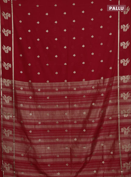 Semi mysore silk saree red with zari woven buttas and rettapet zari woven butta border